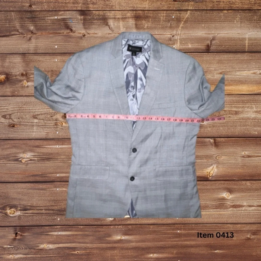 INC International Concepts Slim Fit Men’s Blazer L Gray Plaid Button-Up Jacket